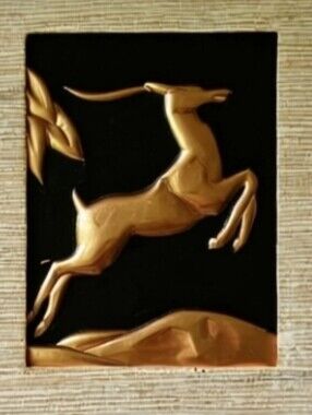 Vintage Mid-Century Copper Relief Antelope 3D Wall Plaque 6"x8"